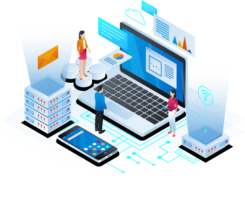 Illustrazione di soluzioni digitali e applicazioni aziendali